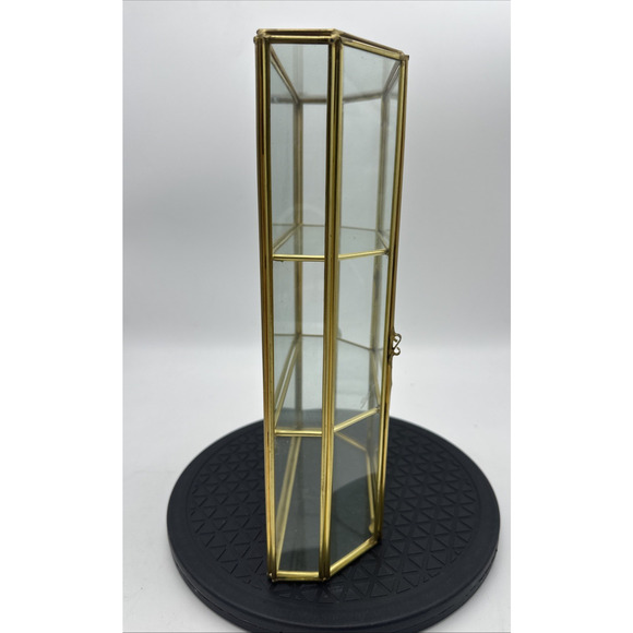 Vtg Brass Glass Mirror Curio Display Shelf Cabinet Wall Mount or Table Top - Picture 4 of 6